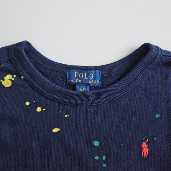 Polo Ralph Lauren Paint Splatter–Print Spa Terry Sweatshirt– Size 2T, Navy - Picture 2 of 8